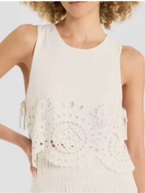 Future Collective Embroidered Eyelet Side-Tie Tank Top Off-White Boho Sz XS NWT